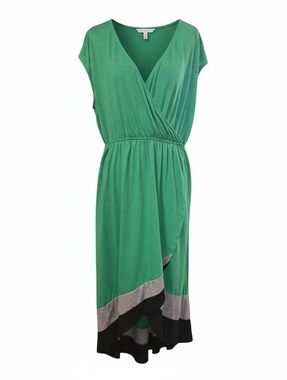 Delirious Green Wrap-Front Midi Dress with Contrast Hem 1X